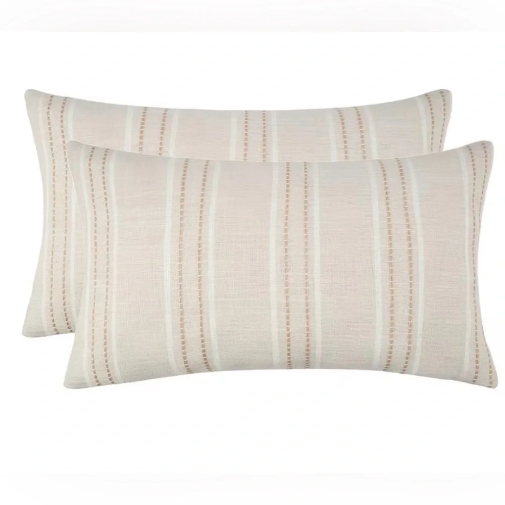 Sophisticated Cream and Tan Striped Accent Pillow cover set ~ New~